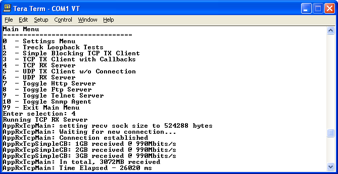 Figure 20: TCP Rx Server Output