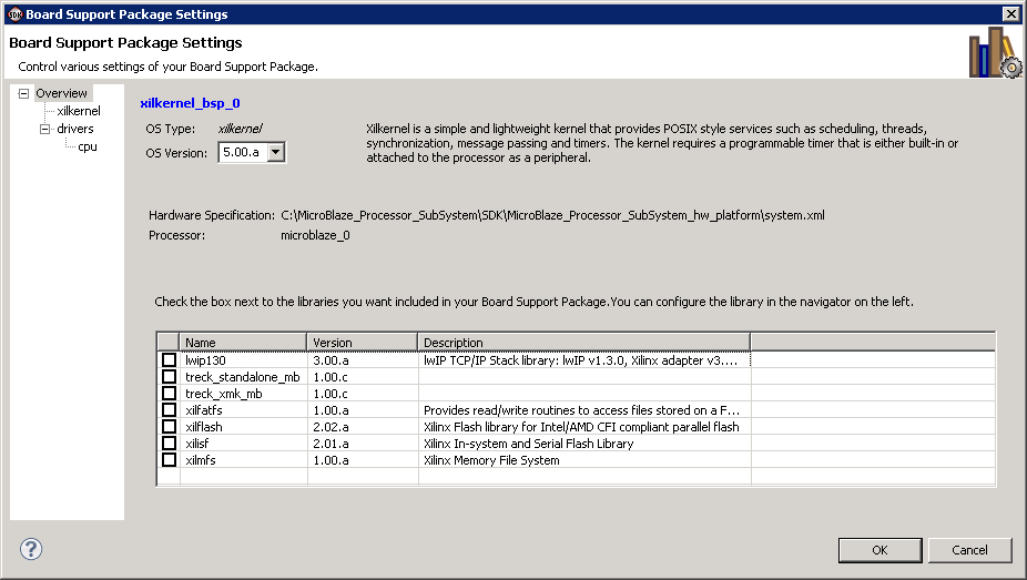 Figure 8: Board Support Package Settings Overview